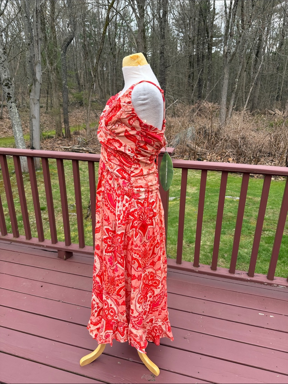 New! Farm Rio small linen blend crossover back tie string jaipur midi dress. - Picture 5 of 13